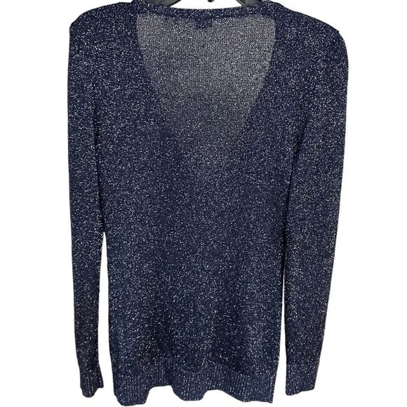 Ann Taylor holiday navy blue metallic threaded cardigan sweater women’s Small - Picture 6 of 11